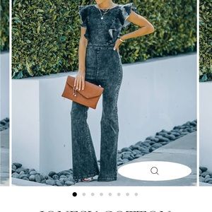 Vici - Jonesy Cotton Blend Flared Denim Jumpsuit